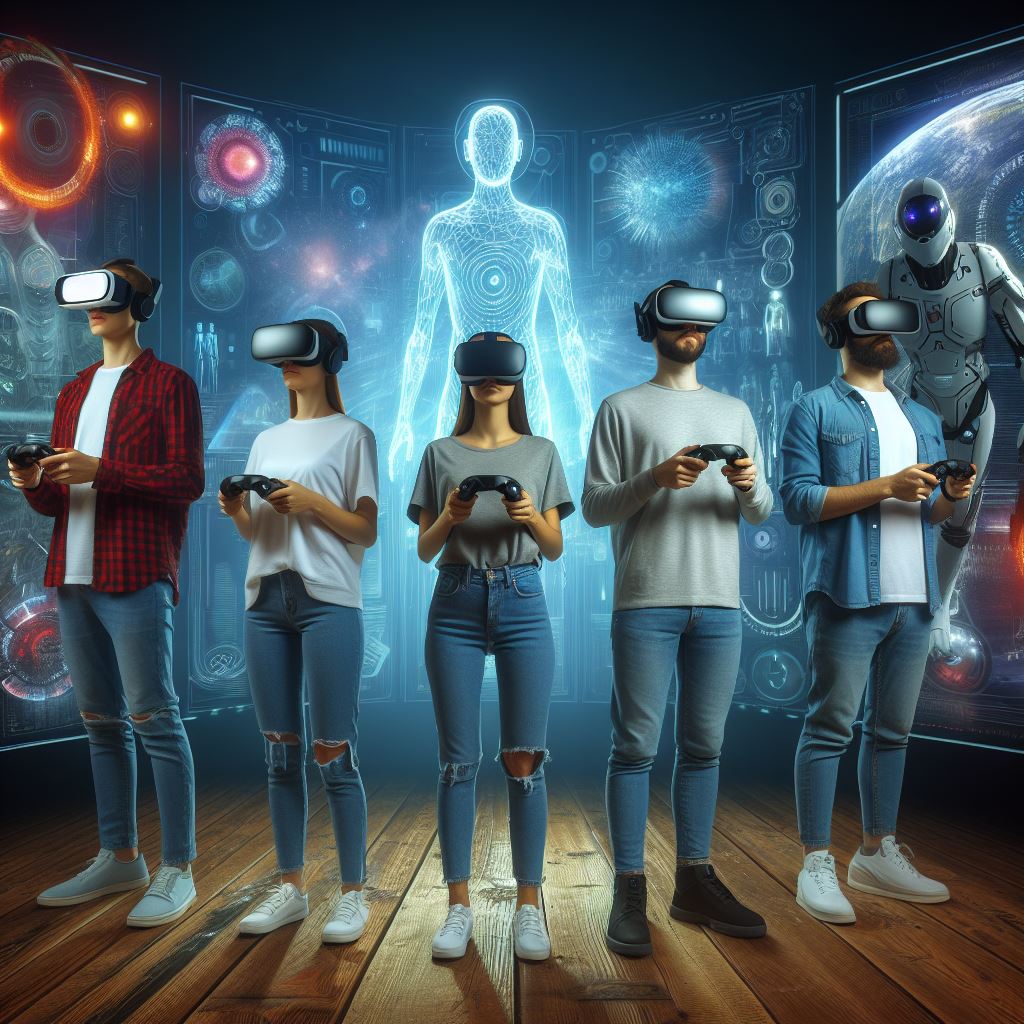 Schülerinnen und Schüler nutzen VR-Brillen im Unterricht am Berufskolleg Siegburg